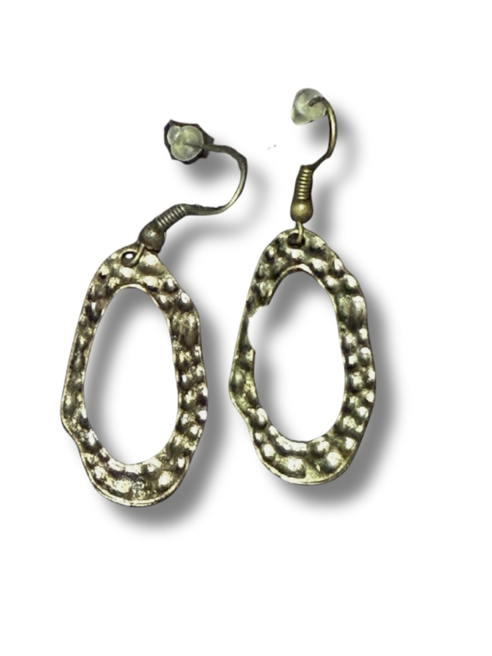 Hammered Open Oval Drop Earrings - Gold Tone